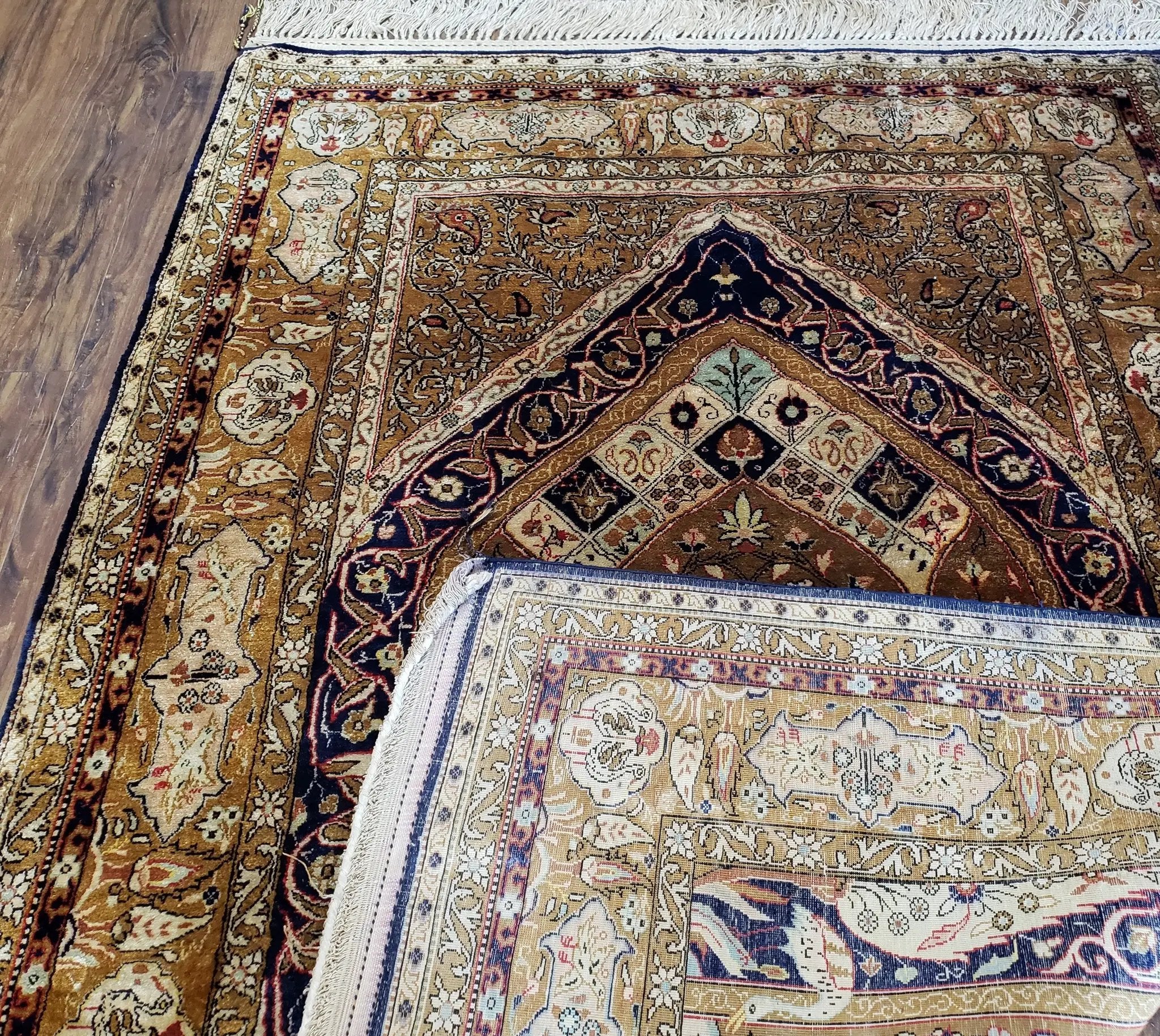 Semi Antique Persian Qum Silk Prayer Rug, Silk, Hand-Knotted, 3'6" x 5' by Jewel Rugs