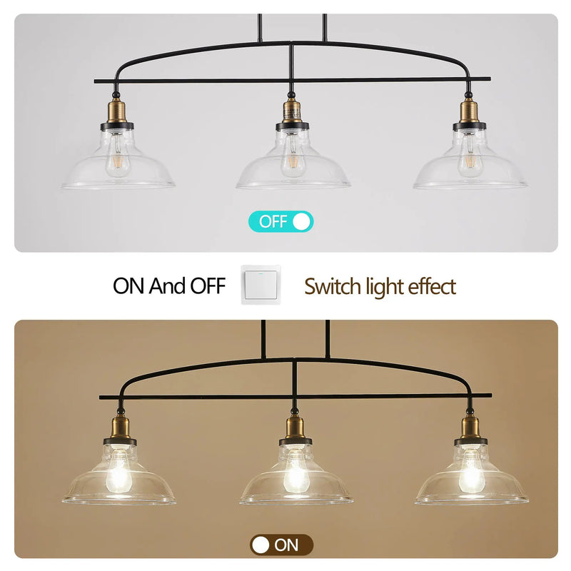 Industrial 3-Light Pendant Chandelier with Clear Glass Shades by HouseOfZazla