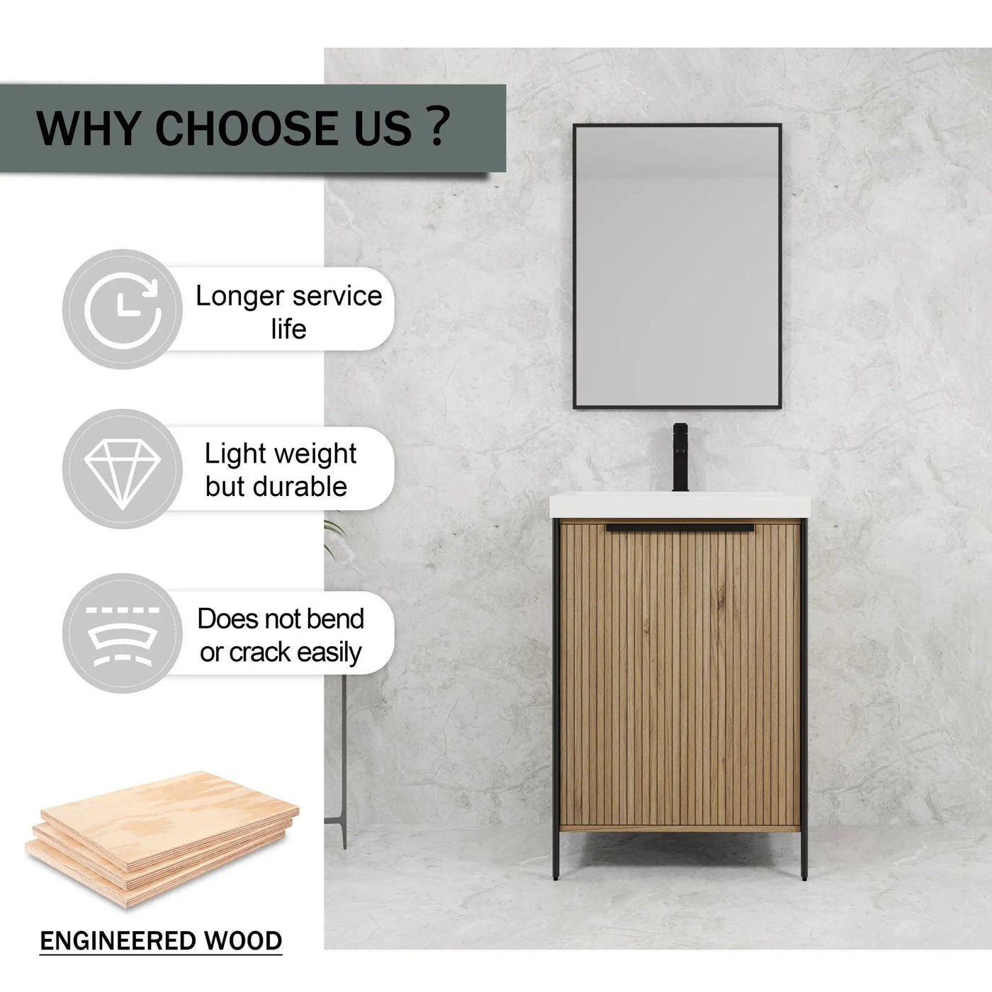 Modern Freestanding Bathroom Vanity With Resin Sink & Soft Close Cabinet Doors by Unique Piece Furniture