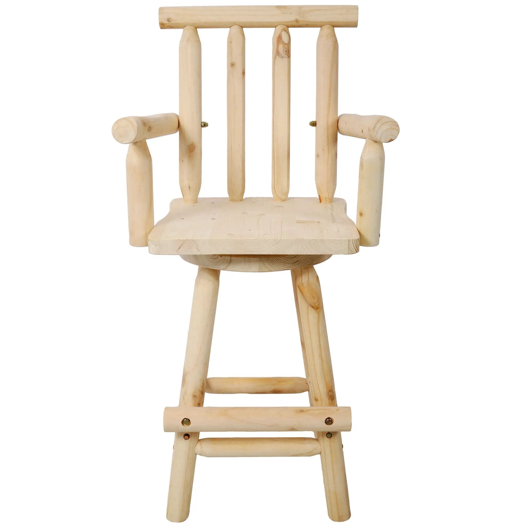 Rustic Bar Stool, Fir Wood Construction, Wide Armrest