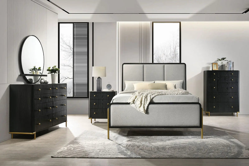 Arini Upholstered Queen Panel Bed Black and Grey by Unique Piece Furniture