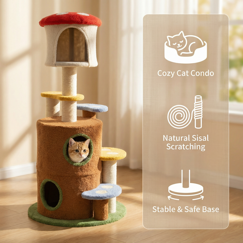 Mushroom Cat Tree With Large Condo Platform Ladder, photo 6 of 10