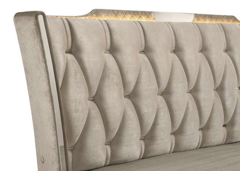 Lorient California King LED Upholstered Bed Ivory and Camel by Unique Piece Furniture