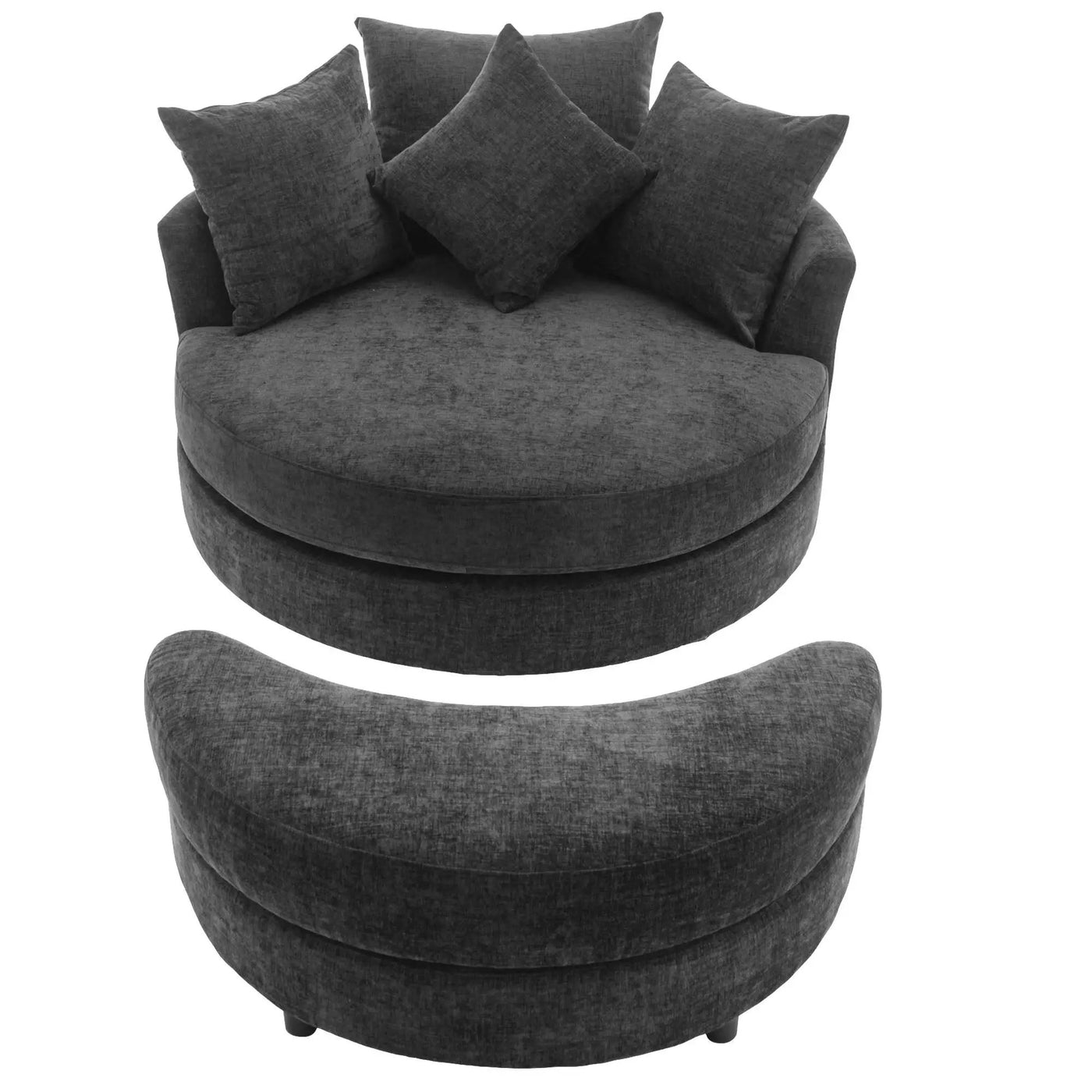 360° Swivel Accent Barrel Chair With Storage Ottoman & 4 Pillows, Modern Leisure Chair Round Accent For Living Room by HouseOfZazla