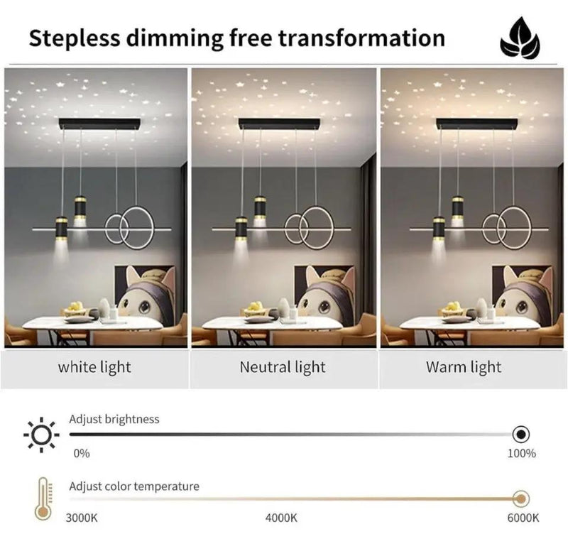 Modern Linear Led Pendant Light,dimmable Led Chandelier With Spotlights by Selzalot