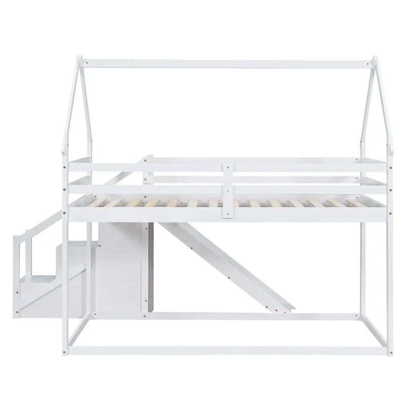 Twin Over Twin House Loft Or Bunk Bed With Slide And Staircase by Unique Piece Furniture