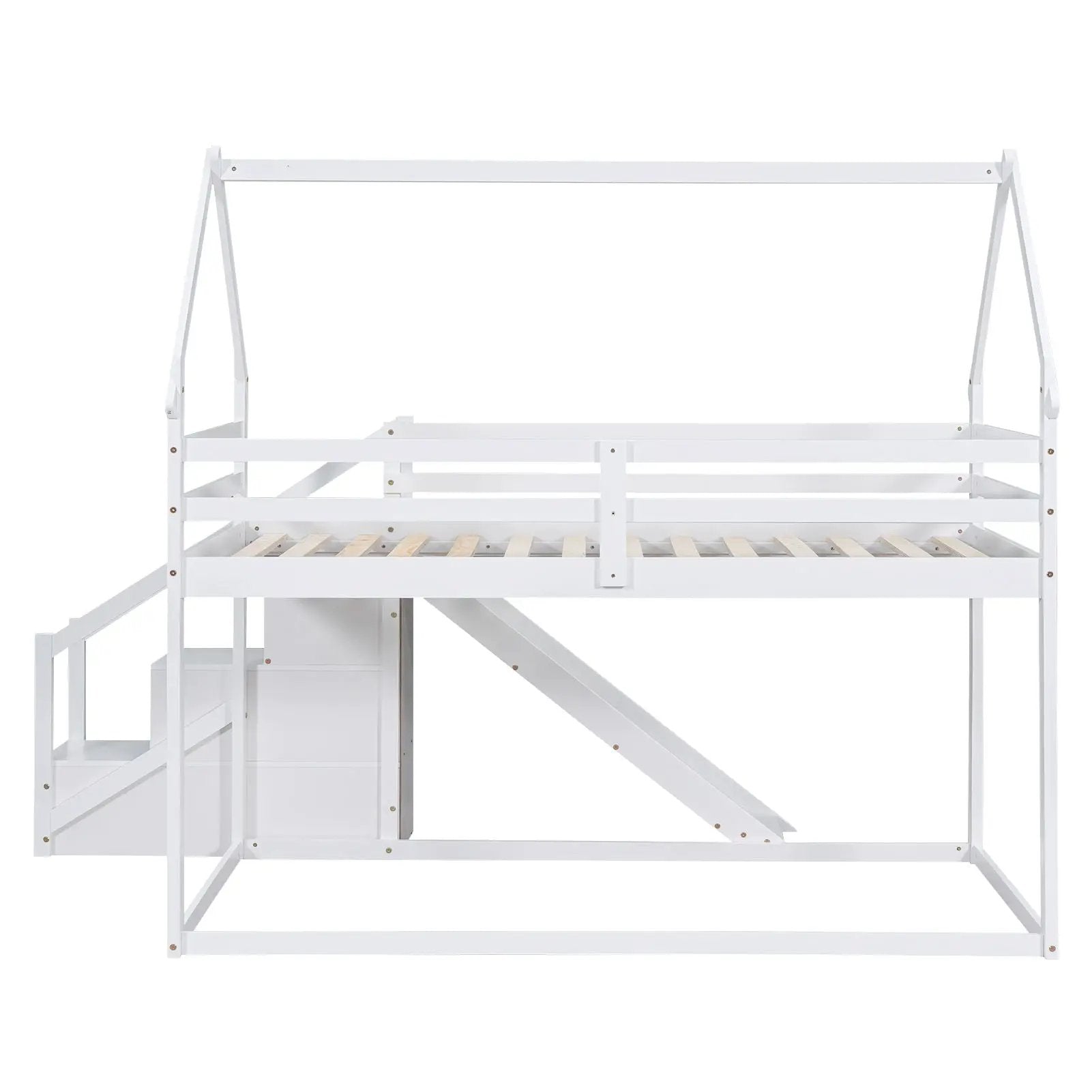 Twin Over Twin House Loft Or Bunk Bed With Slide And Staircase by HouseOfZazla
