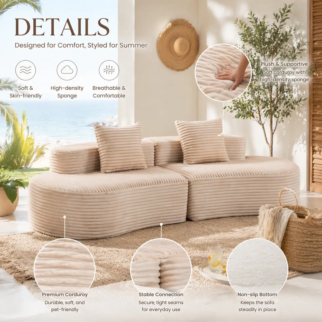 110.24" Fully Compressed Sofa with 2 Lumbar Pillows by HouseOfZazla