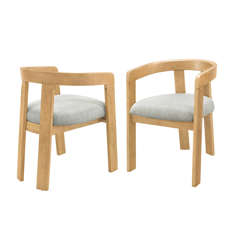 Modern Barrel Dining Chairs Set of 2 with Rubber Wood Frame - Grayish Green, photo 3 of 10