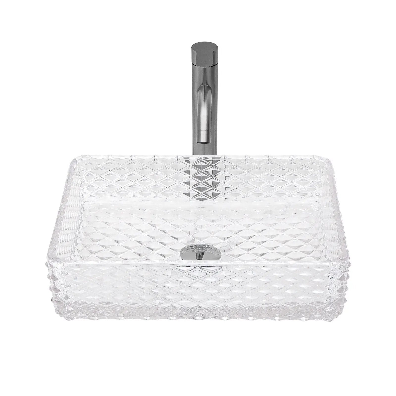 Rectangle Vessel Sink With Diamond Texture With Pop Up Drain (No Faucet) - White by HouseOfZazla