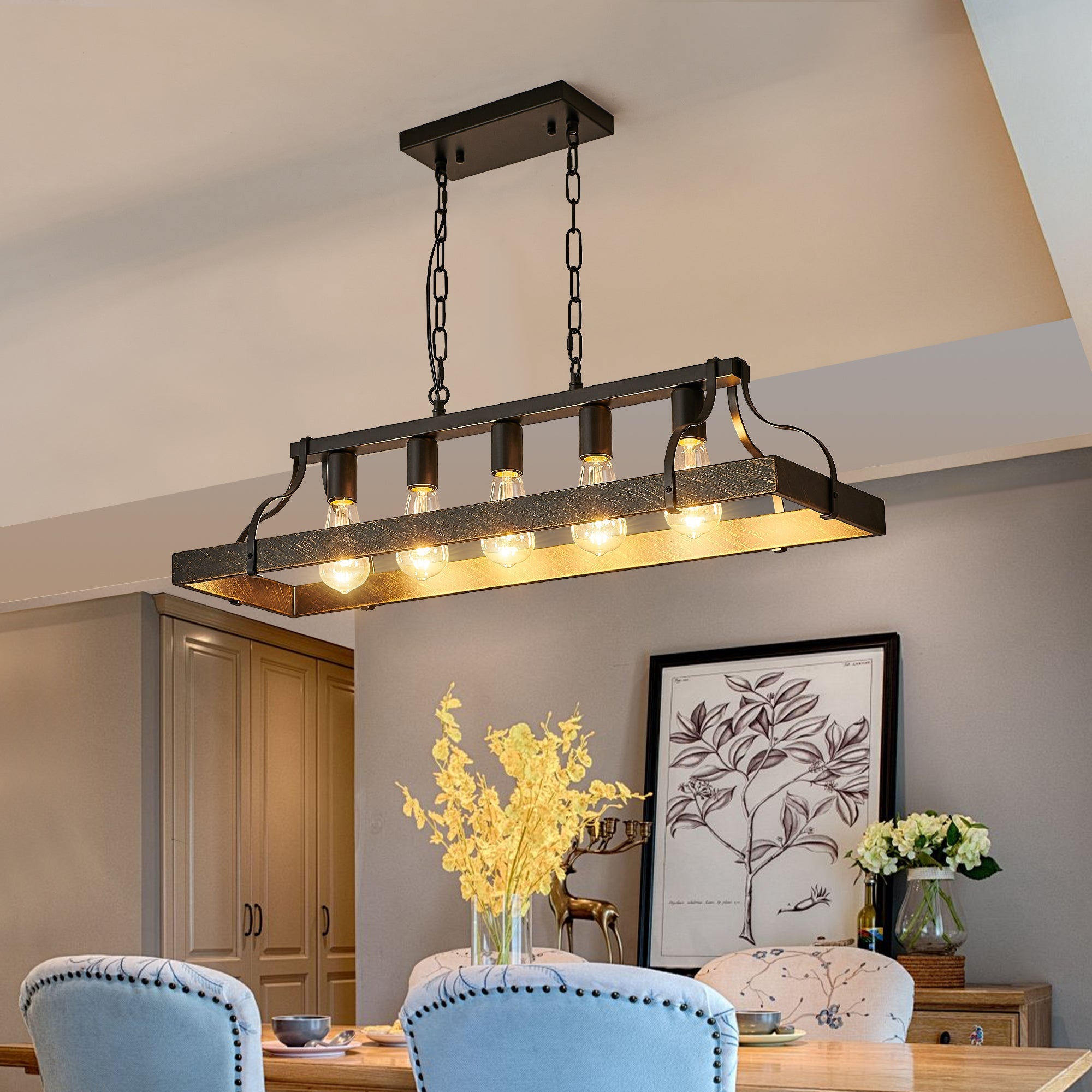 34-Inch Black and Gold Vintage Pendant Light by HouseOfZazla