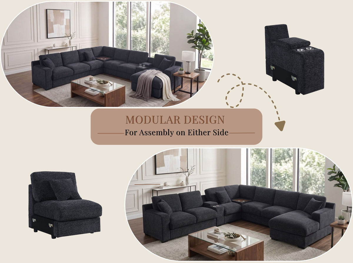 Celine - Fabric Corner Sectional Sofa With Right-Facing Chaise, Cupholders, And Charging Ports, photo 6 of 21