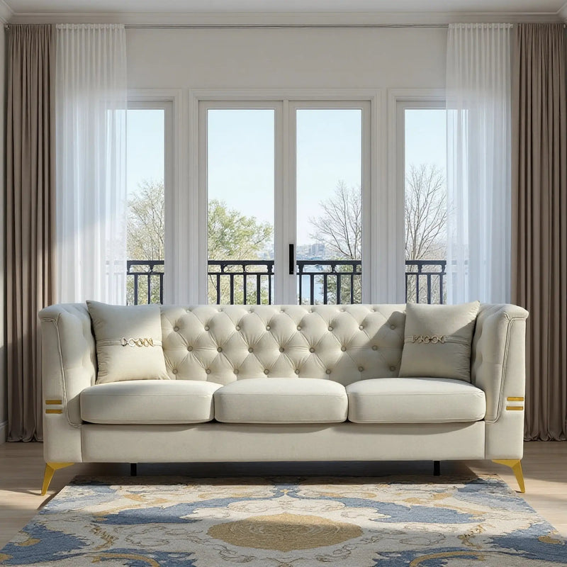 Modern Tufted Velvet Sofa with Gold Accents, 3-Seater by HouseOfZazla
