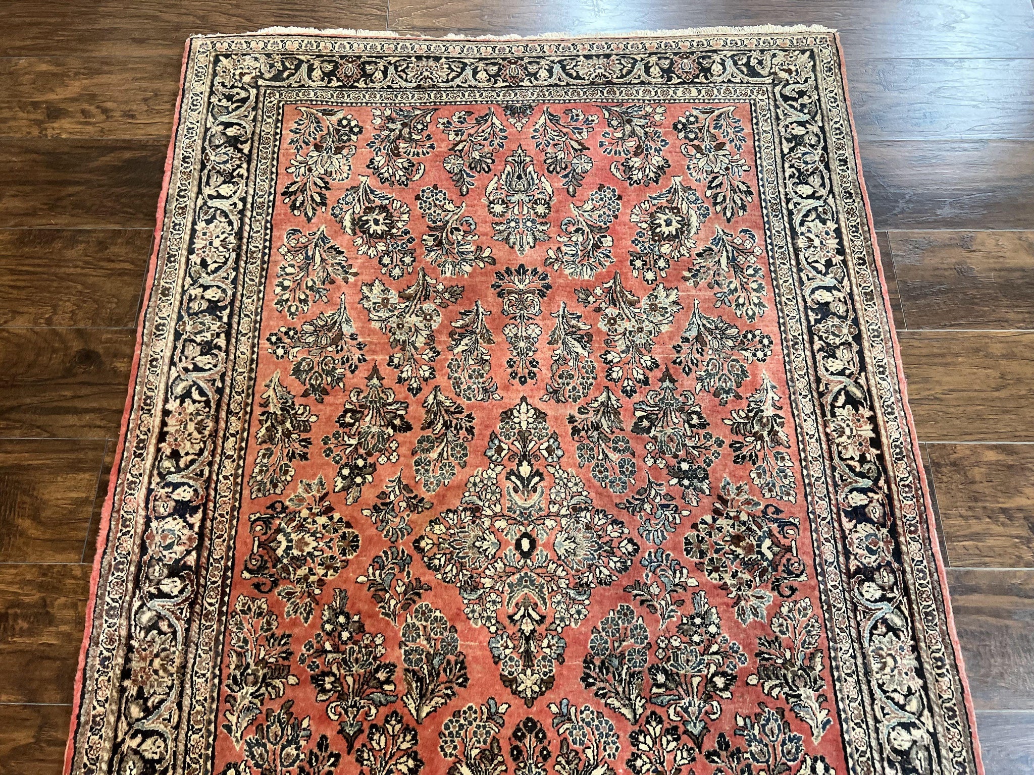 Antique Persian Sarouk Rug 4x7, Hand Knotted Wool Red Persian Carpet, Floral, Fine 300 KPSI by Jewel Rugs