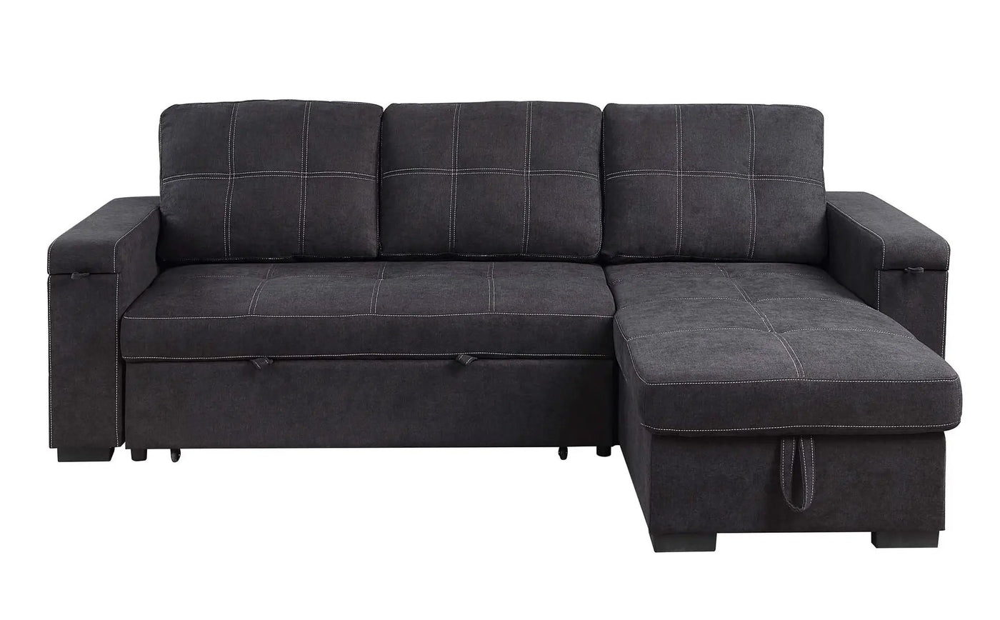 Toby - Woven Fabric Reversible Sleeper Sectional Sofa With Storage Chaise Cup Holder Charging Ports And Pockets by HouseOfZazla