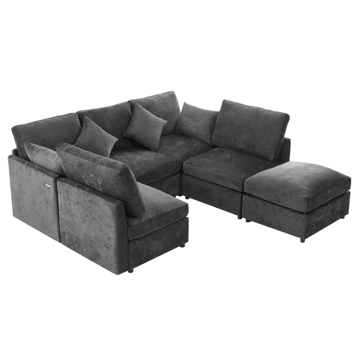 Sectional Sofa Modular U-Shaped With Ottoman & USB Ports by HouseOfZazla