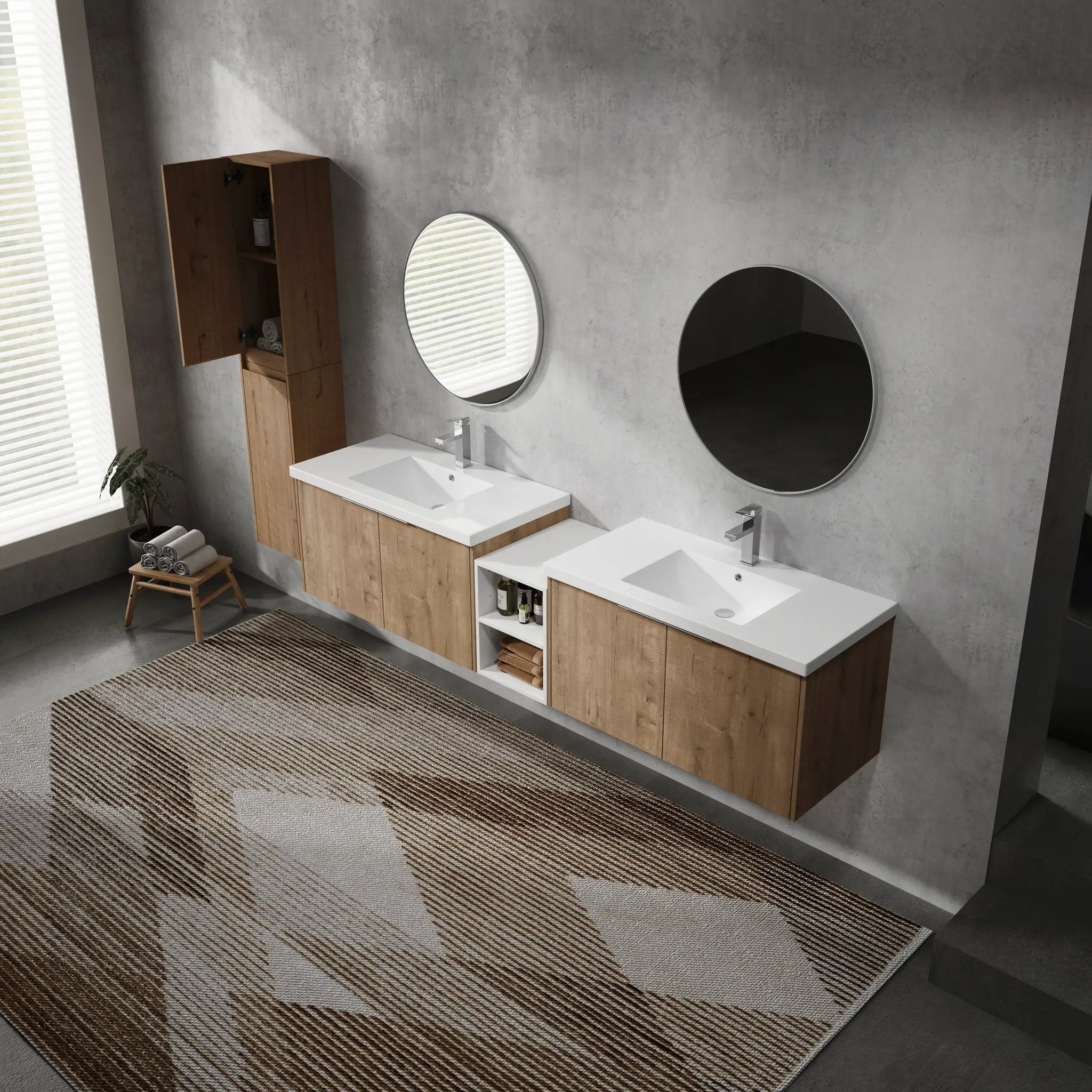 84" Wall-Mounted Bathroom Vanity With Sink and Side Cabinet by HouseOfZazla