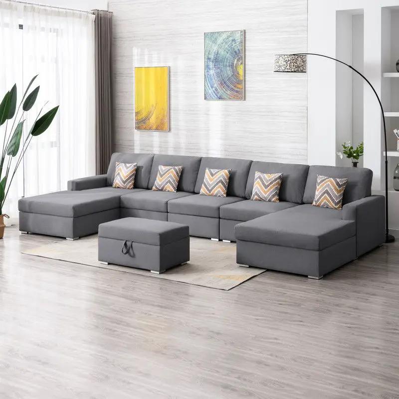 Nolan - Fabric 6 Piece Sectional Sofa With Pillows And Interchangeable Legs by HouseOfZazla