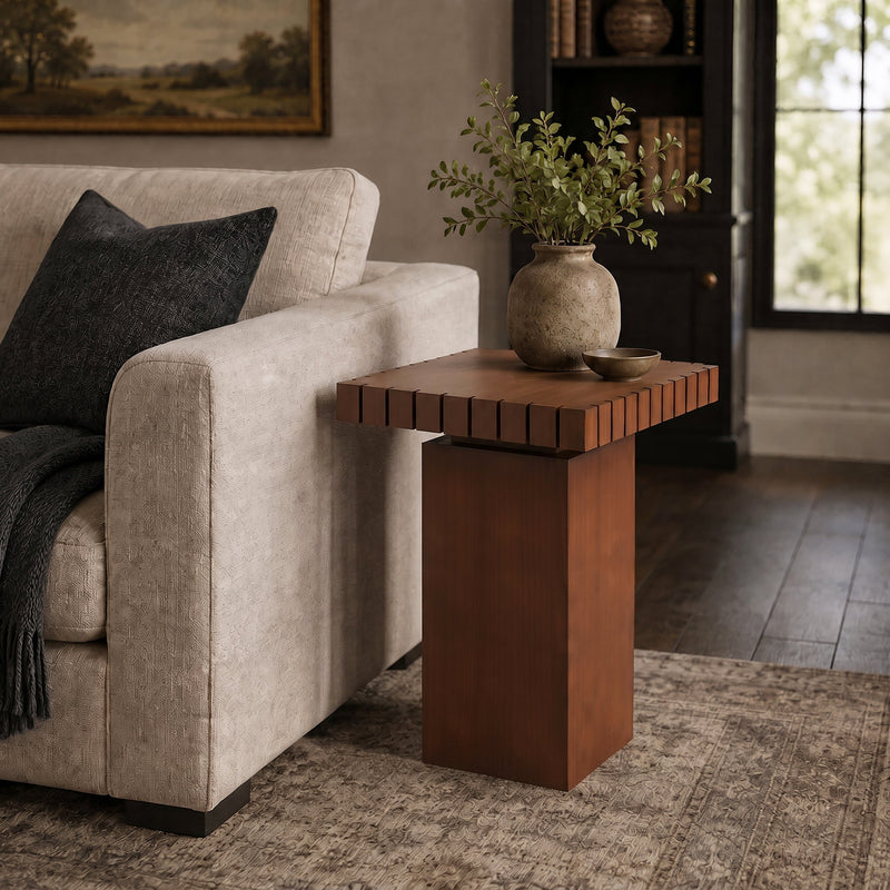 Walnut Wood Square End Table with Pedestal Base - Walnut, photo 2 of 10