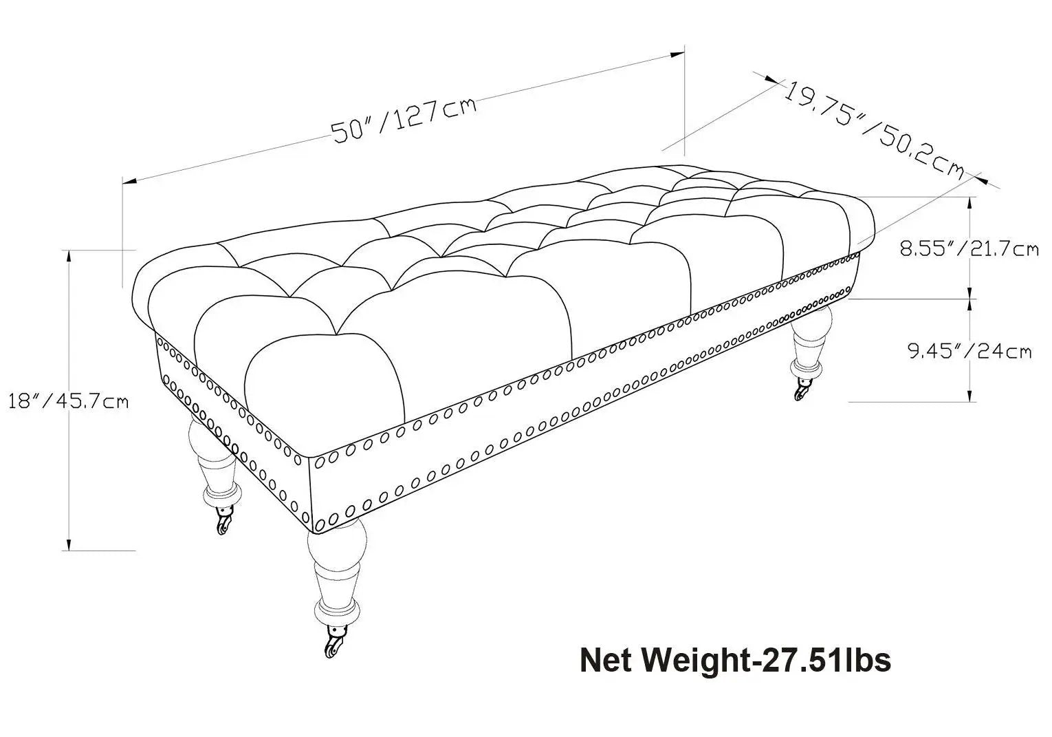 Henley - Tufted Ottoman Bench - Distressed Brown by Unique Piece Furniture