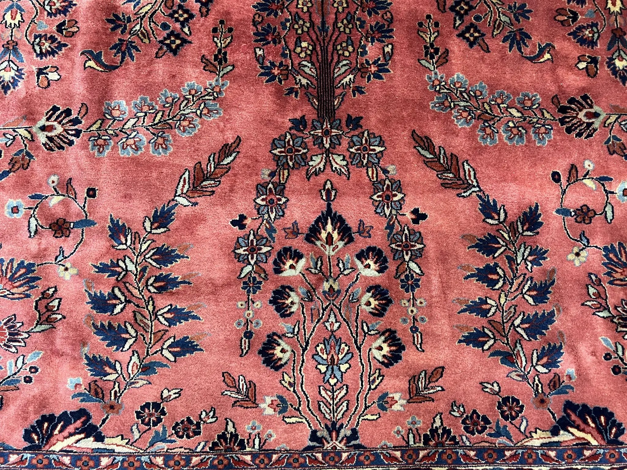 Indo Sarouk Rug 10x14, Vintage Indian Persian Area Rug 10 x 14, Wool Hand-Knotted Oriental Carpet, Red Floral Allover Large Rug, Beautiful by Jewel Rugs