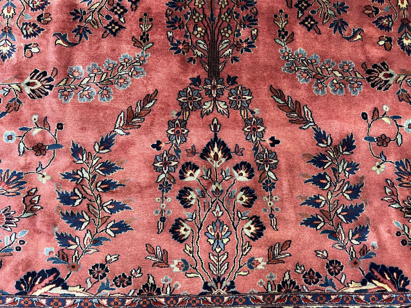 Indo Sarouk Rug 10x14, Vintage Indian Persian Area Rug 10 x 14, Wool Hand-Knotted Oriental Carpet, Red Floral Allover Large Rug, Beautiful by Jewel Rugs