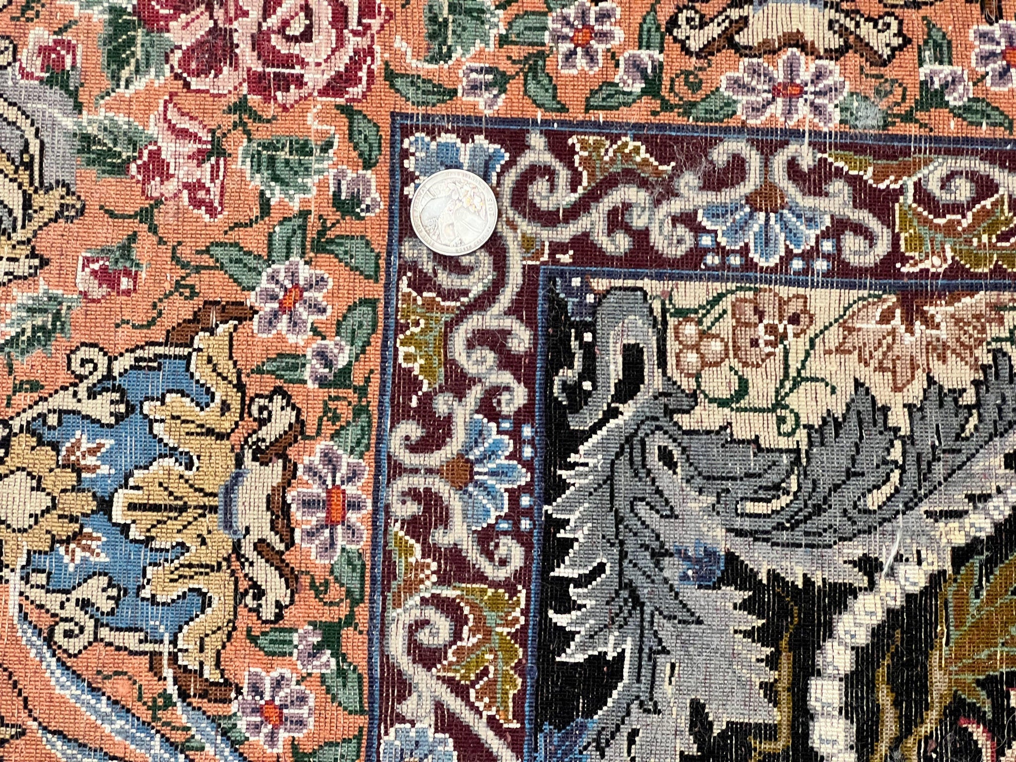 Wonderful Persian Isfahan Rug 3.7 x 5, Kork Wool on Silk Foundation, Very Fine 460 KPSI, Tree of Life Persian Vase Design Animal Pictorials Peacocks by Jewel Rugs