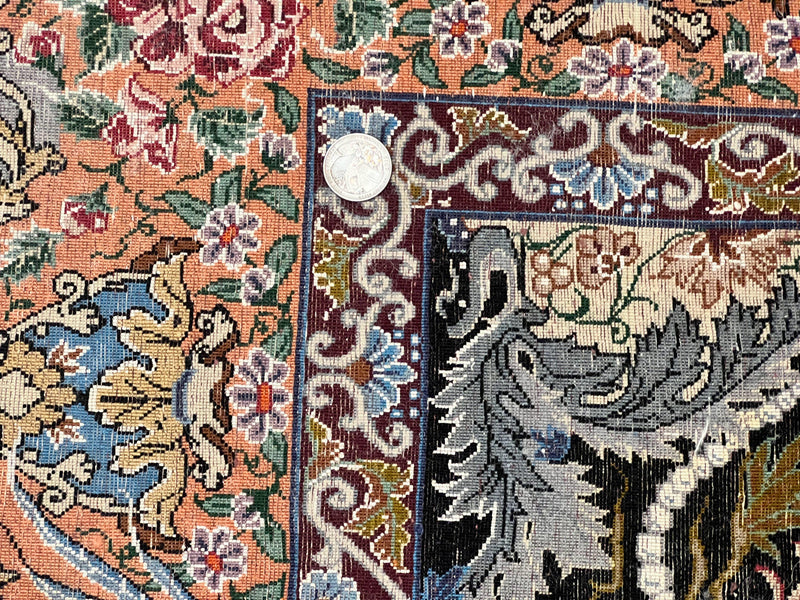 Wonderful Persian Isfahan Rug 3.7 x 5, Kork Wool on Silk Foundation, Very Fine 460 KPSI, Tree of Life Persian Vase Design Animal Pictorials Peacocks by Jewel Rugs