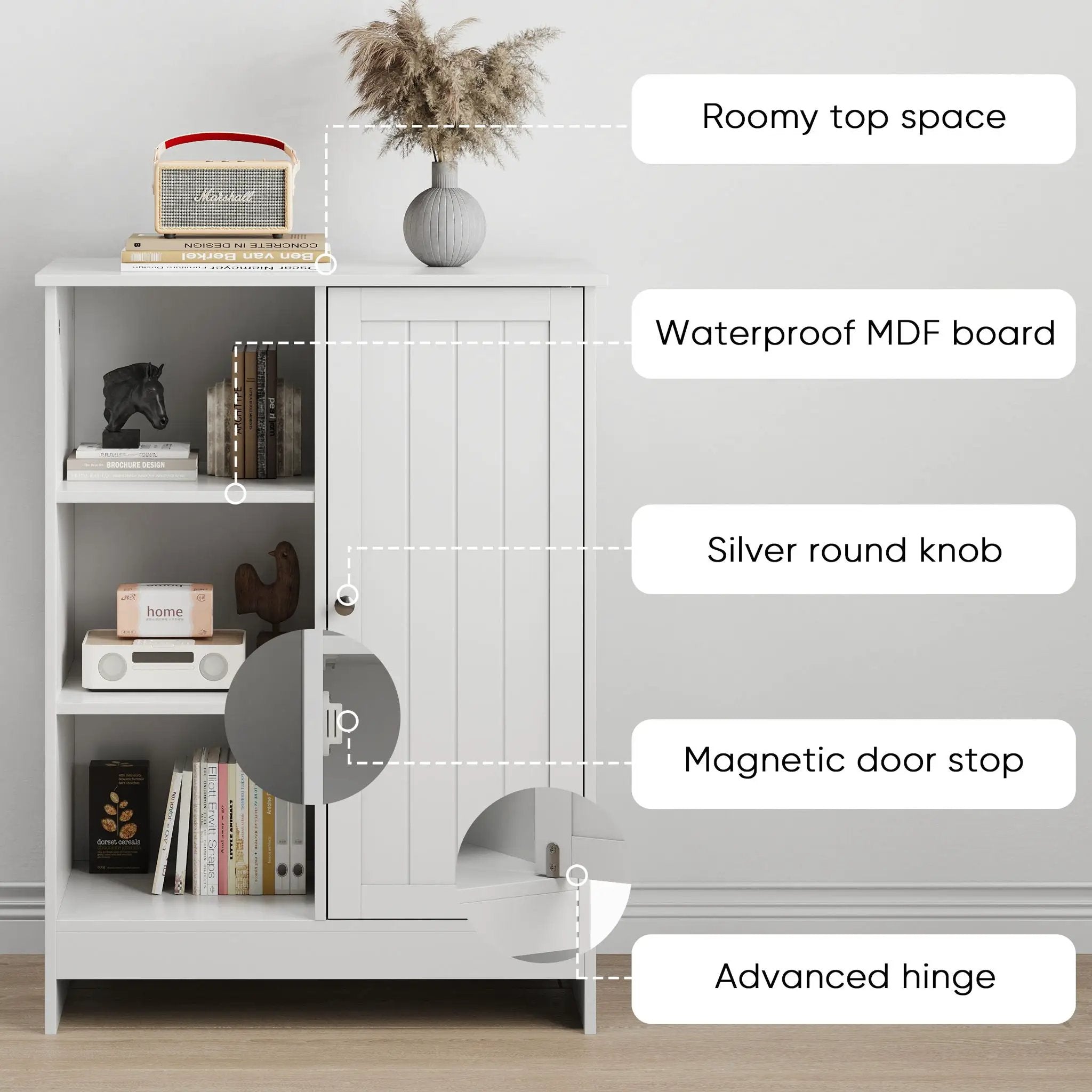 Classic Freestanding Bathroom And Kitchen Storage Cabinet With Adjustable Shelves - White by HouseOfZazla