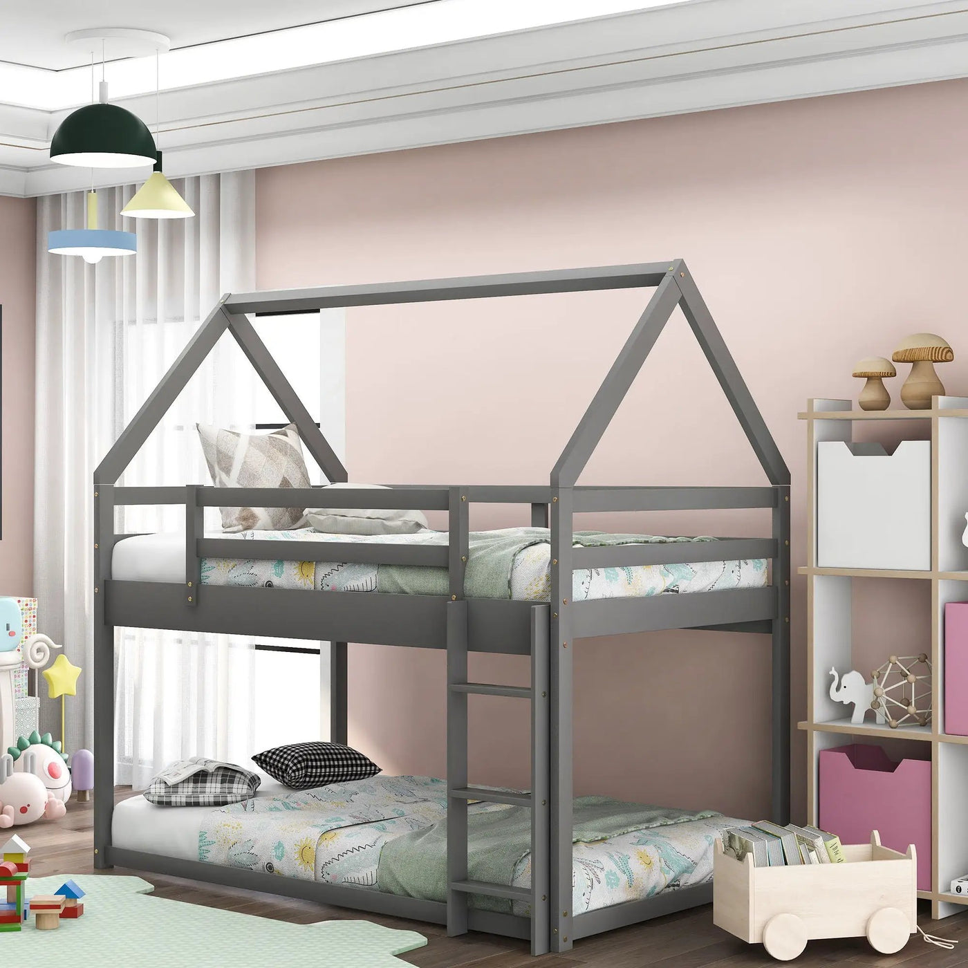 Low Bunk Bed With House Shaped Frame And Ladder by HouseOfZazla