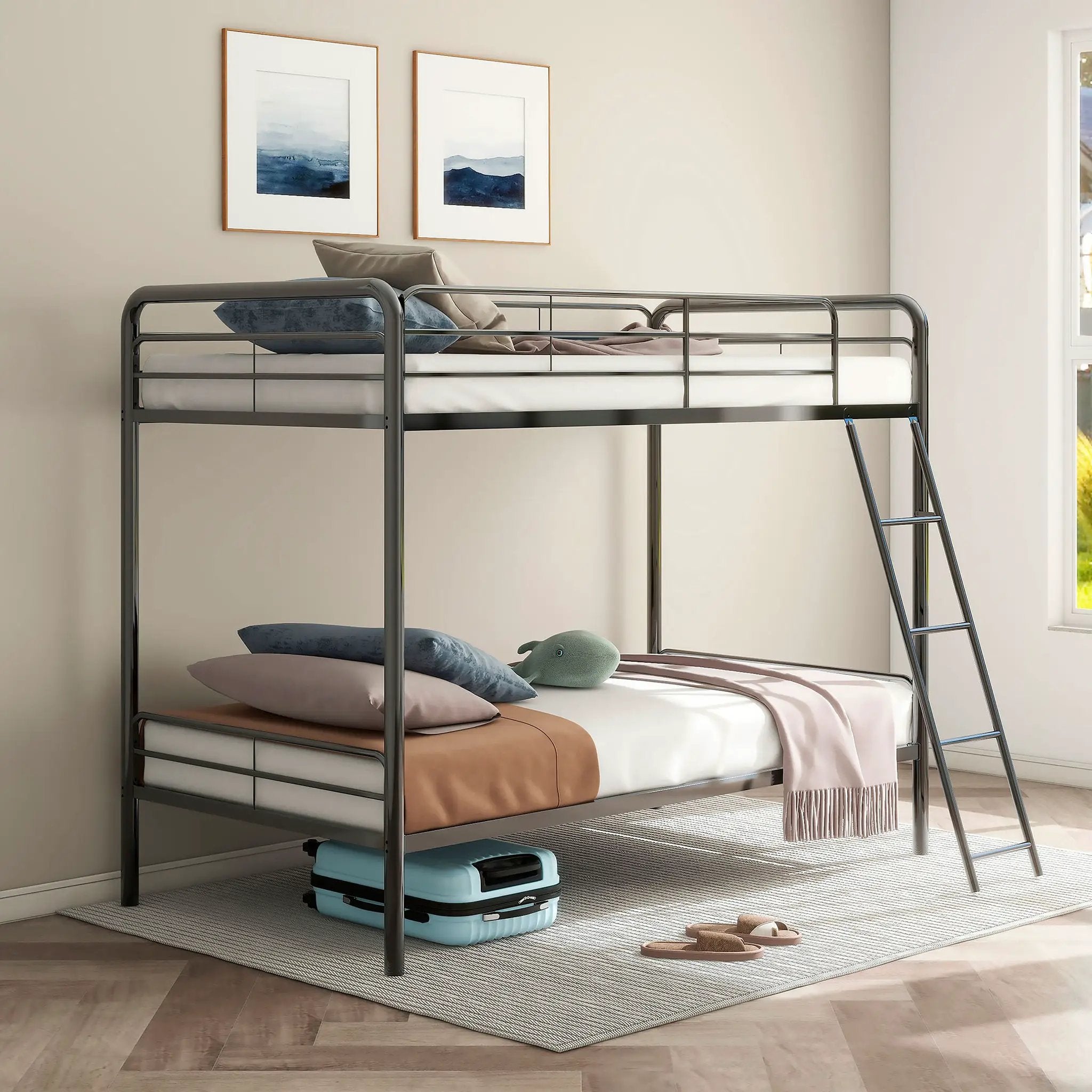 Carson Metal Twin Over Twin Bunk Bed Glossy Black by Unique Piece Furniture