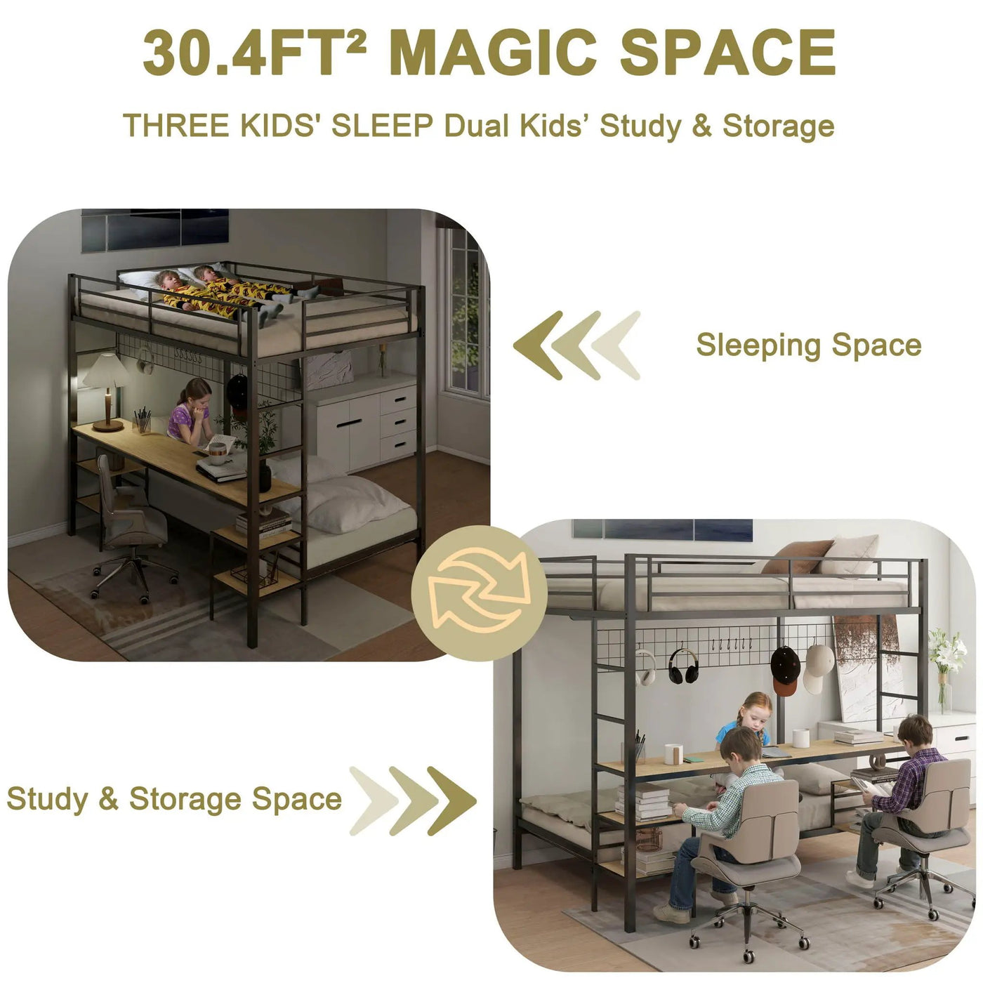 Ethan - Bunk Bed With Desk, Charging Station, Storage Shelves by HouseOfZazla