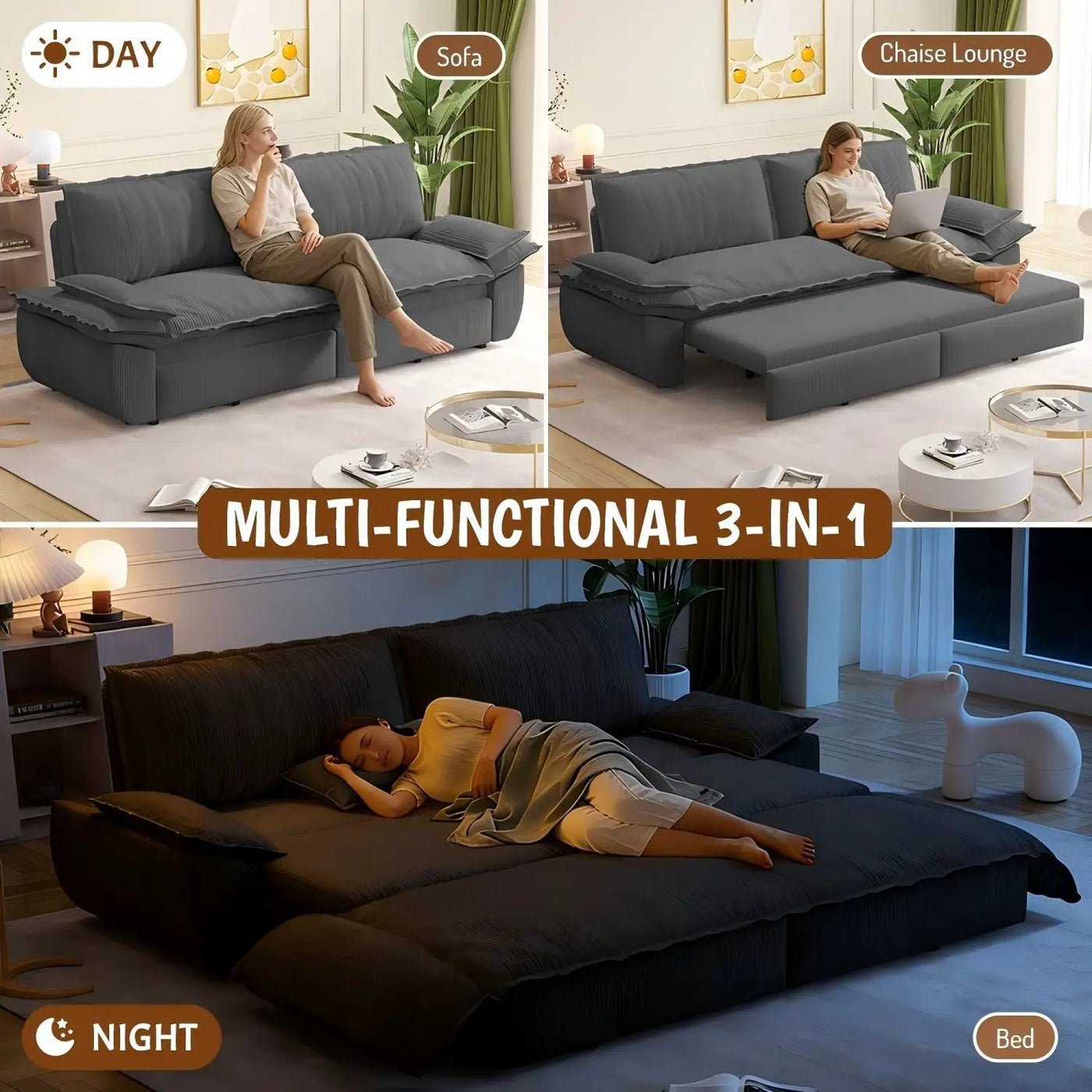 Queen Pull Out Bed, 3 In 1 Convertible Sleeper Sofa by HouseOfZazla