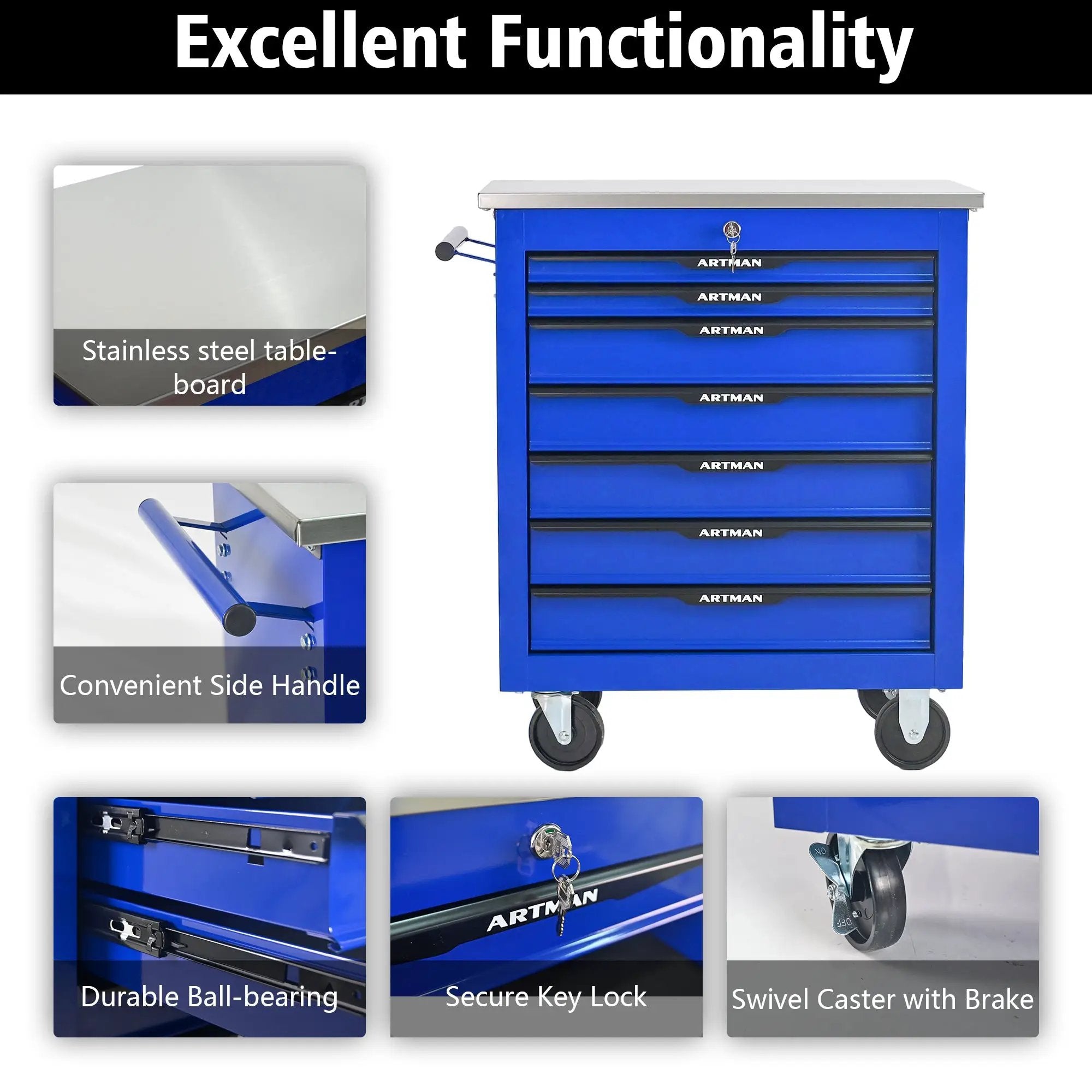 7 Drawers Multifunctional Tool Cart with Wheels by HouseOfZazla