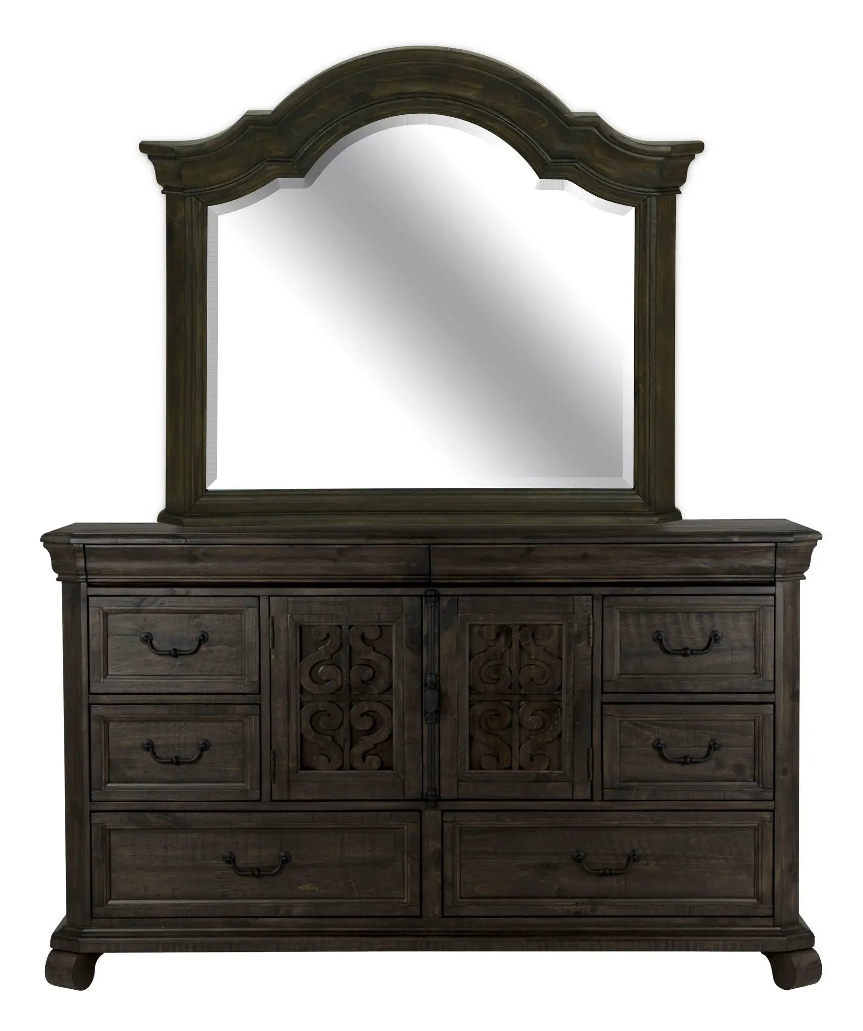 Bellamy - Drawer Dresser With Shaped Mirror - Peppercorn by Unique Piece Furniture