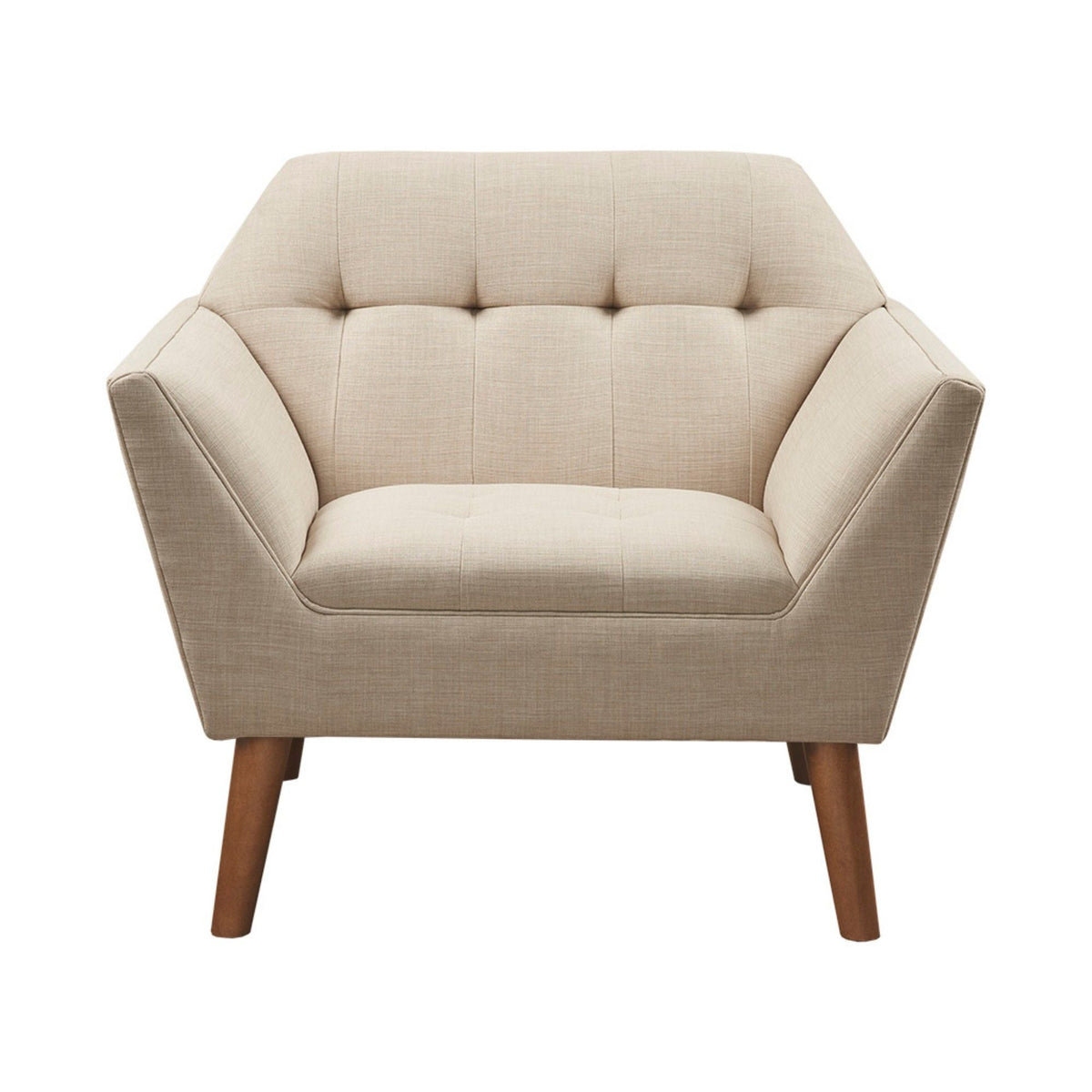 Modern Lounge Chair with Button Tufting – Pecan Wood Legs, photo 4 of 40