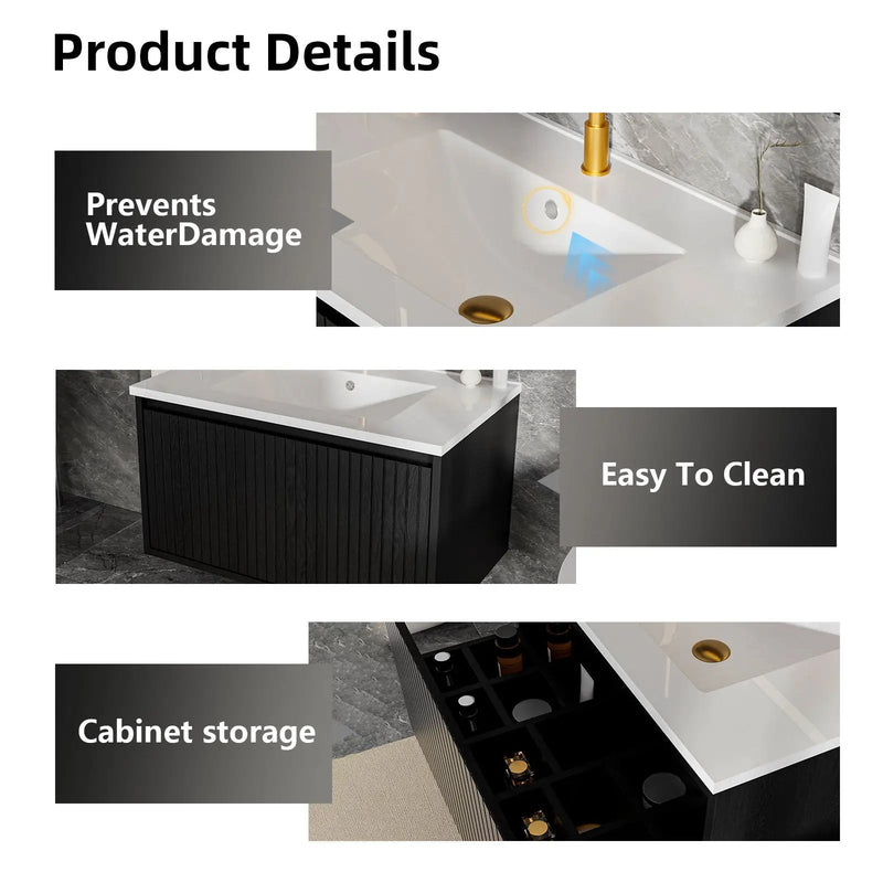 Wall Mounted Floating Bathroom Vanity With Sink And Drawers