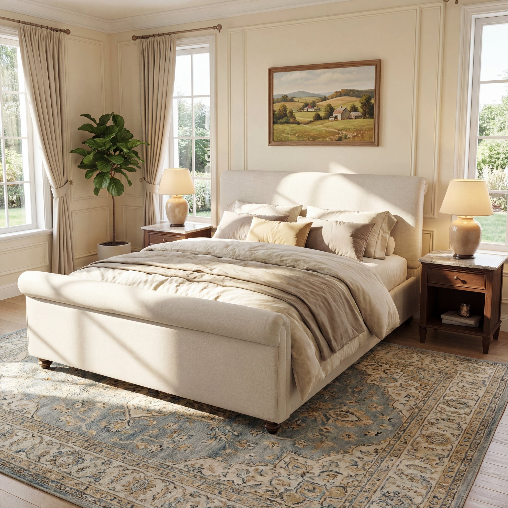 Queen Size Upholstered Bed Frame With Linen Fabric by HouseOfZazla