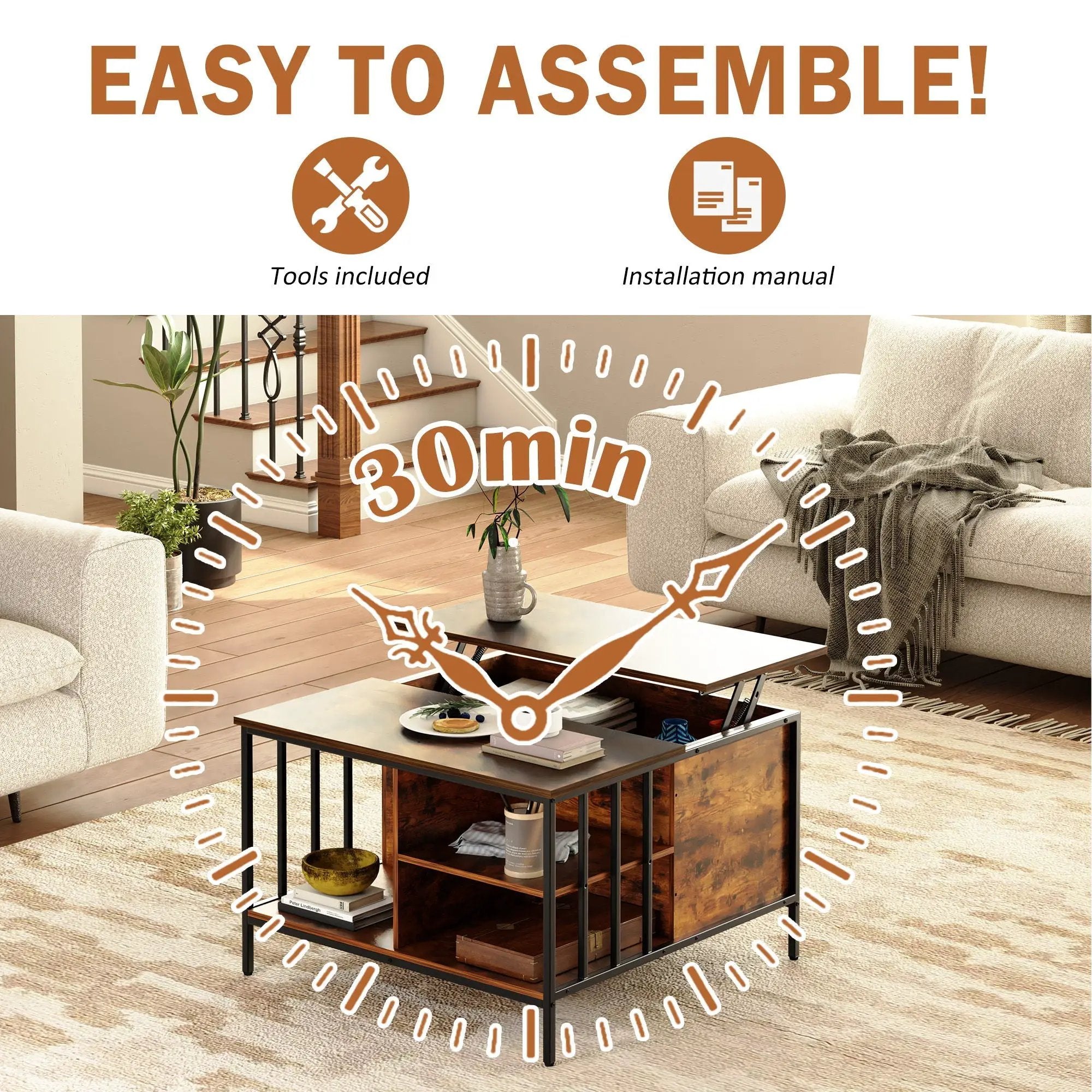 Lift Top Coffee Table With Storage Adjustable Height - Black