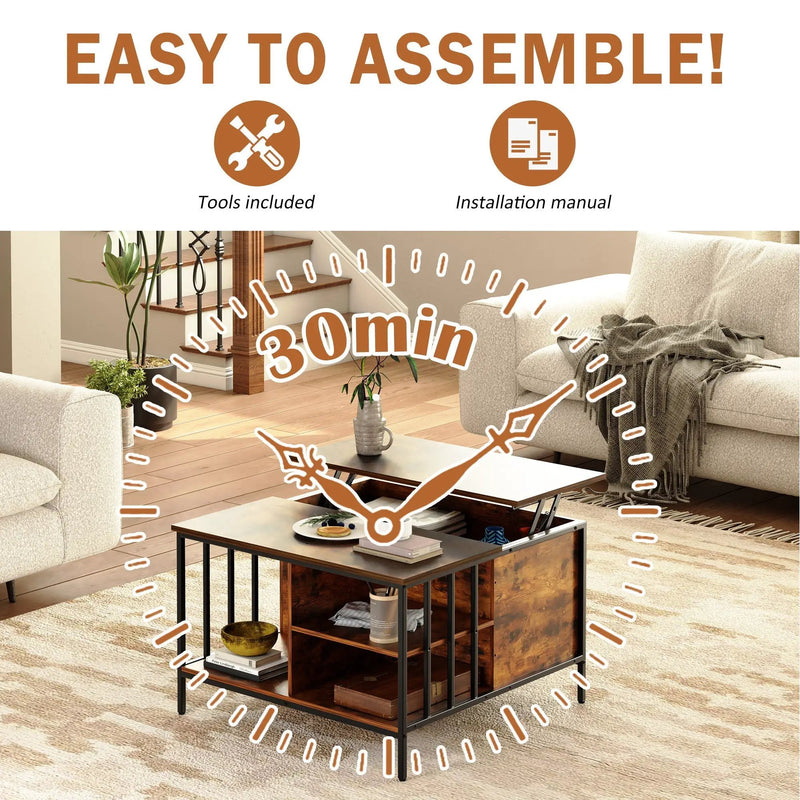 Lift Top Coffee Table With Storage Adjustable Height - Black
