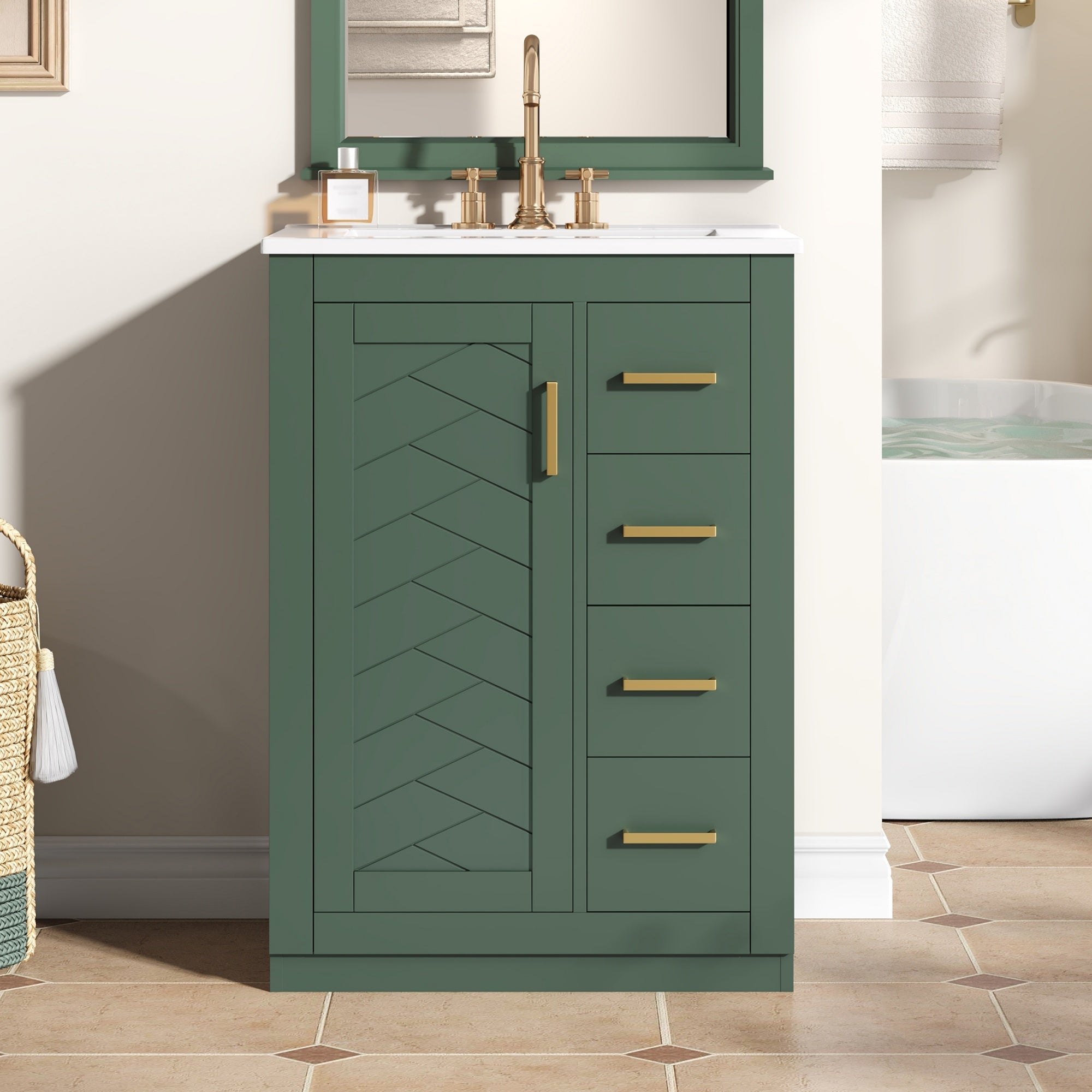 24" Bathroom Vanity with Integrated Ceramic Sink and Storage by HouseOfZazla