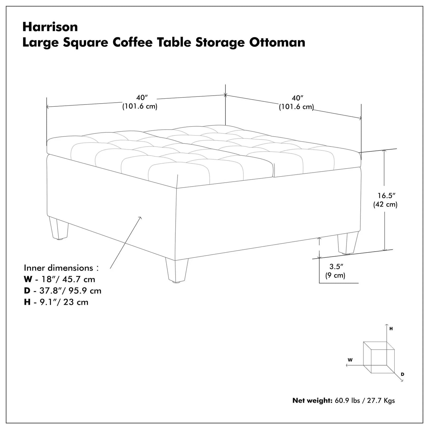 Harrison - Upholstered Coffee Table Storage Ottoman by Unique Piece Furniture