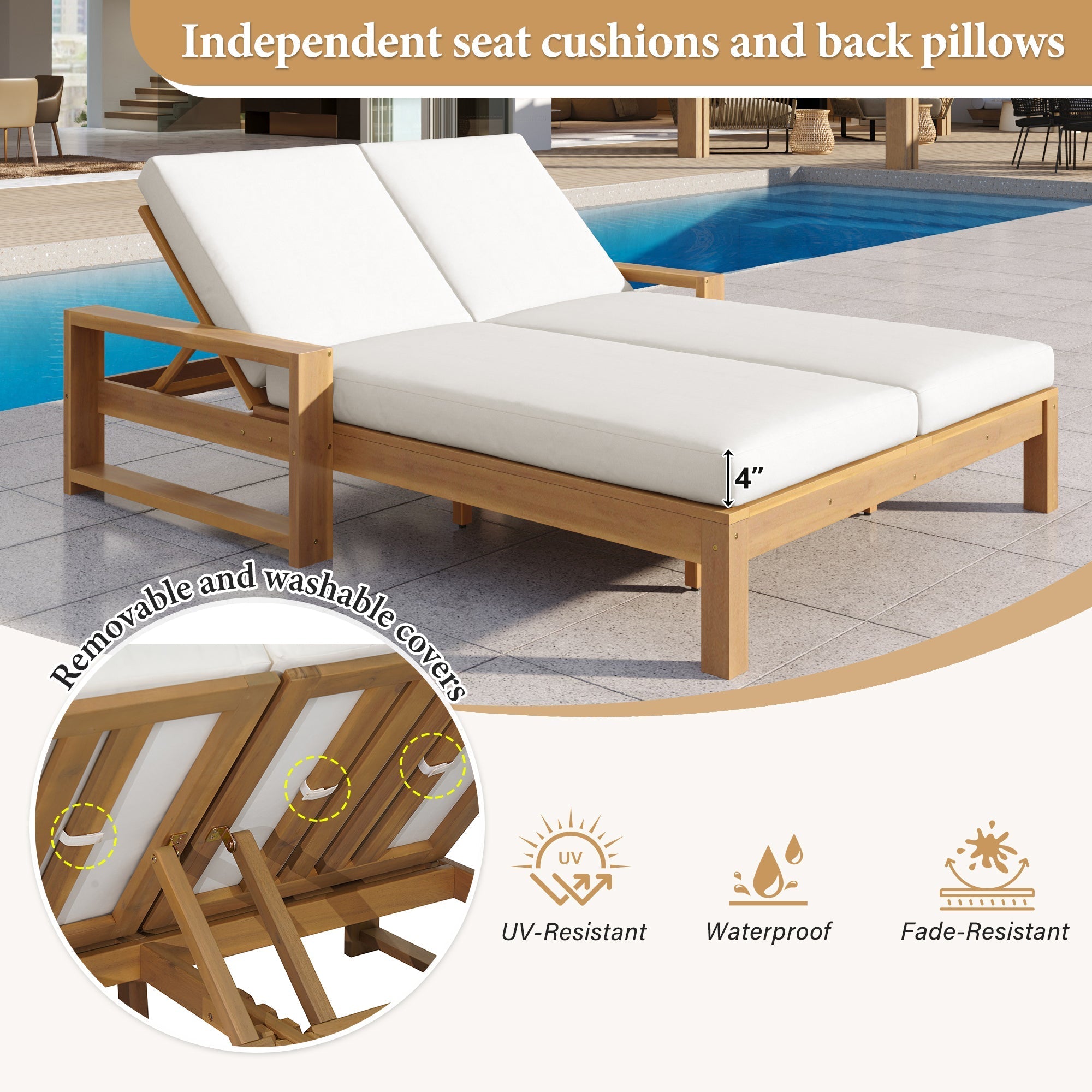 TREXM Outdoor Double Lounge Chair with 5-Position Adjustable Backrest by HouseOfZazla