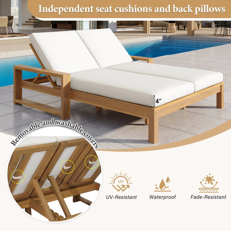TREXM Outdoor Double Lounge Chair with 5-Position Adjustable Backrest by HouseOfZazla