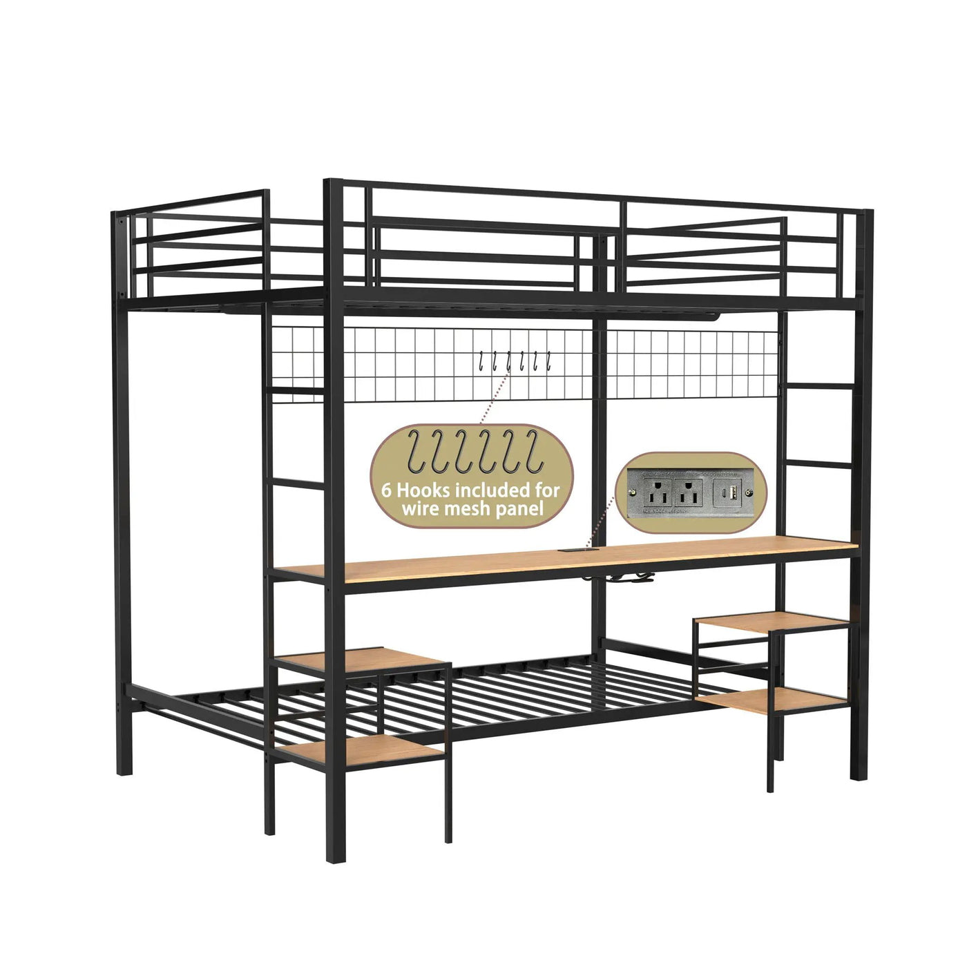 Ethan - Bunk Bed With Desk, Charging Station, Storage Shelves by HouseOfZazla