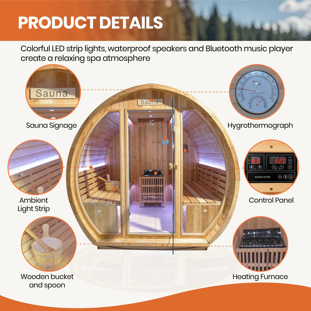 9000W 240V Finnish Carbonized Spruce Outdoor Sauna Room, photo 6 of 10