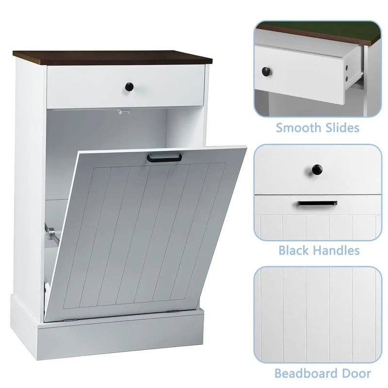 Tilt Out Trash Cabinet With Drawer, 10 Gallon Hamper - White by HouseOfZazla