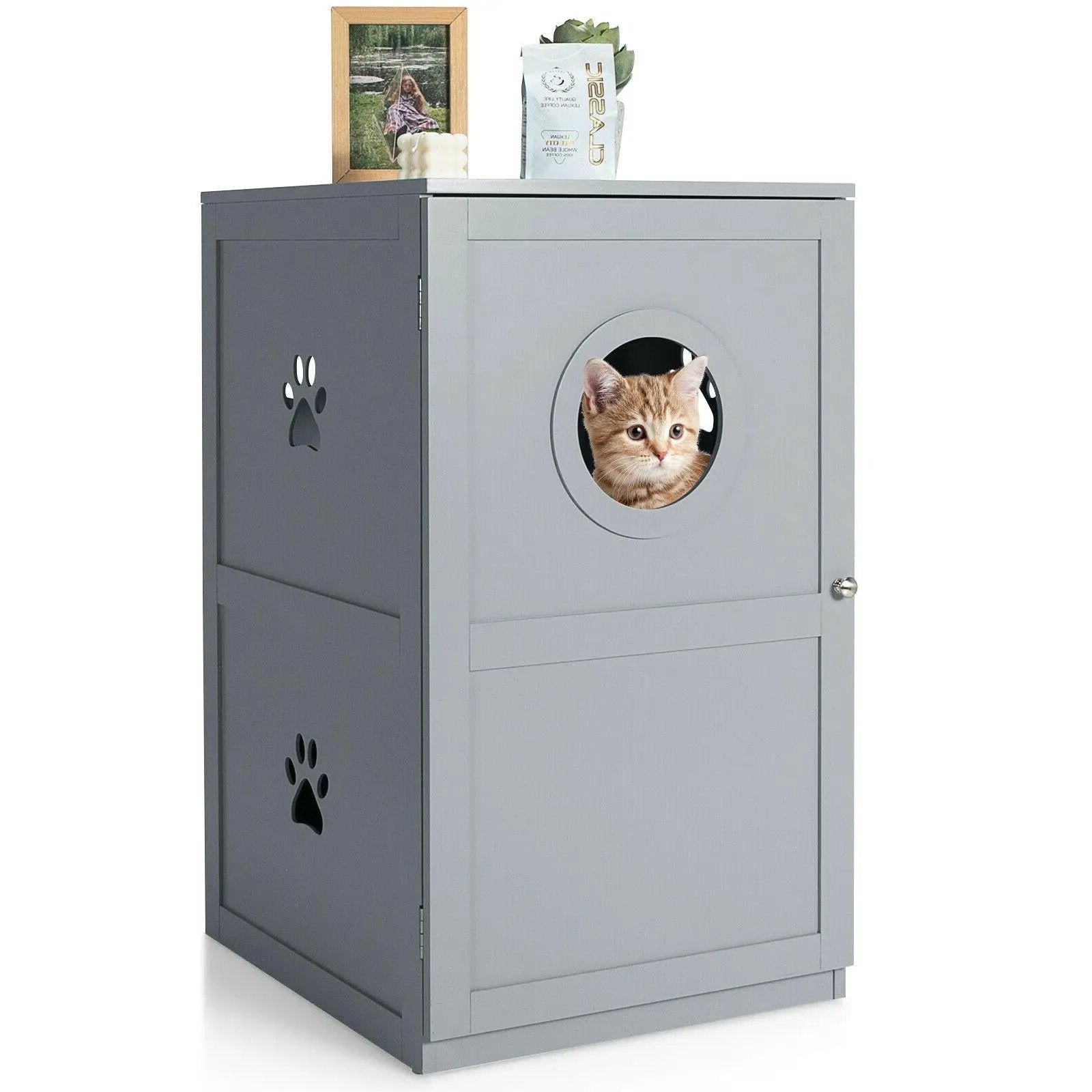 2-tier Litter Hidden Cat House With Anti-toppling Device by DirectDeals