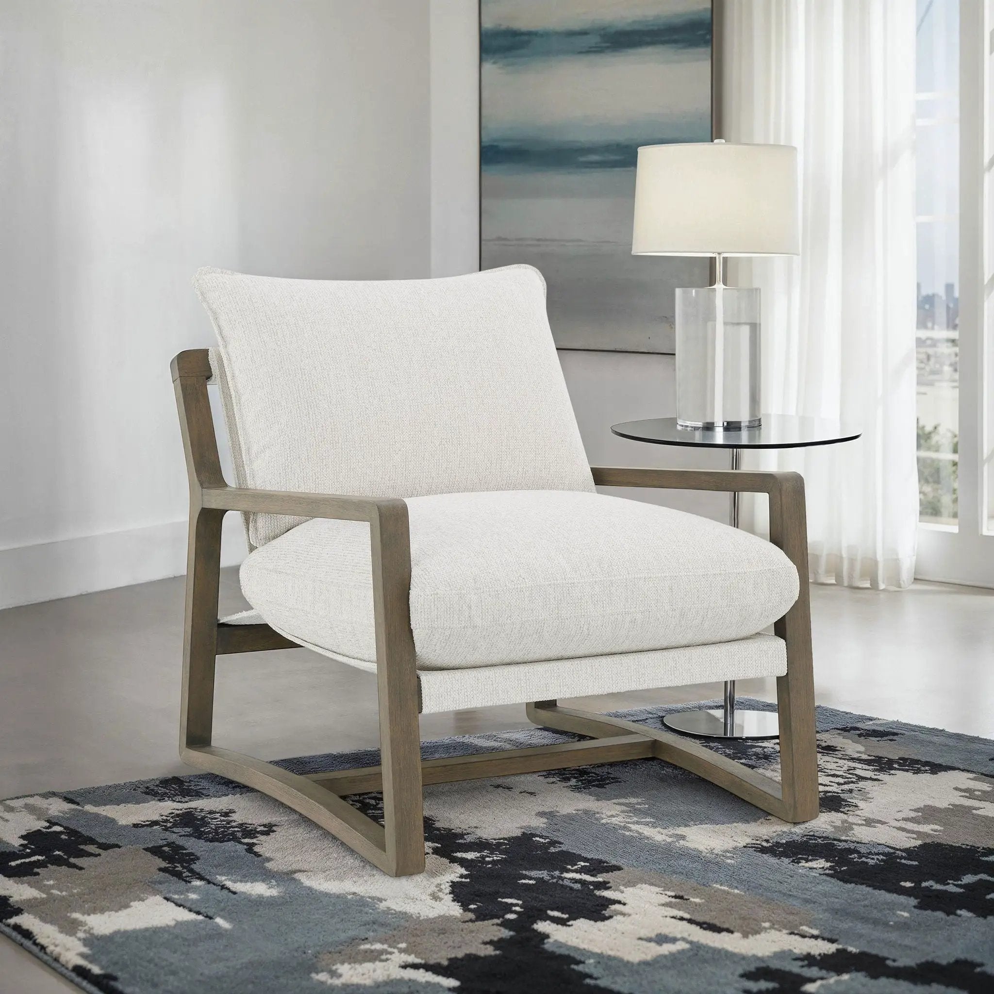 Geneva Boucle Upholstered Wood Arm Accent Chair Sand by Unique Piece Furniture
