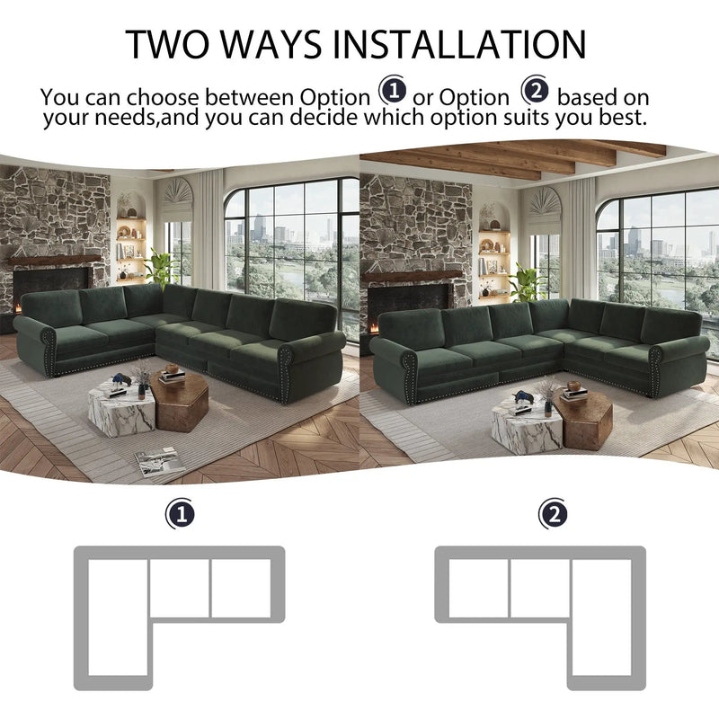 118" L-Shaped Convertible Sofa Couch by HouseOfZazla